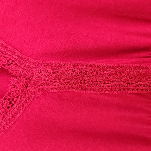Red V-Neck Boho Top Sheer Sleeves - Picture 6 of 8